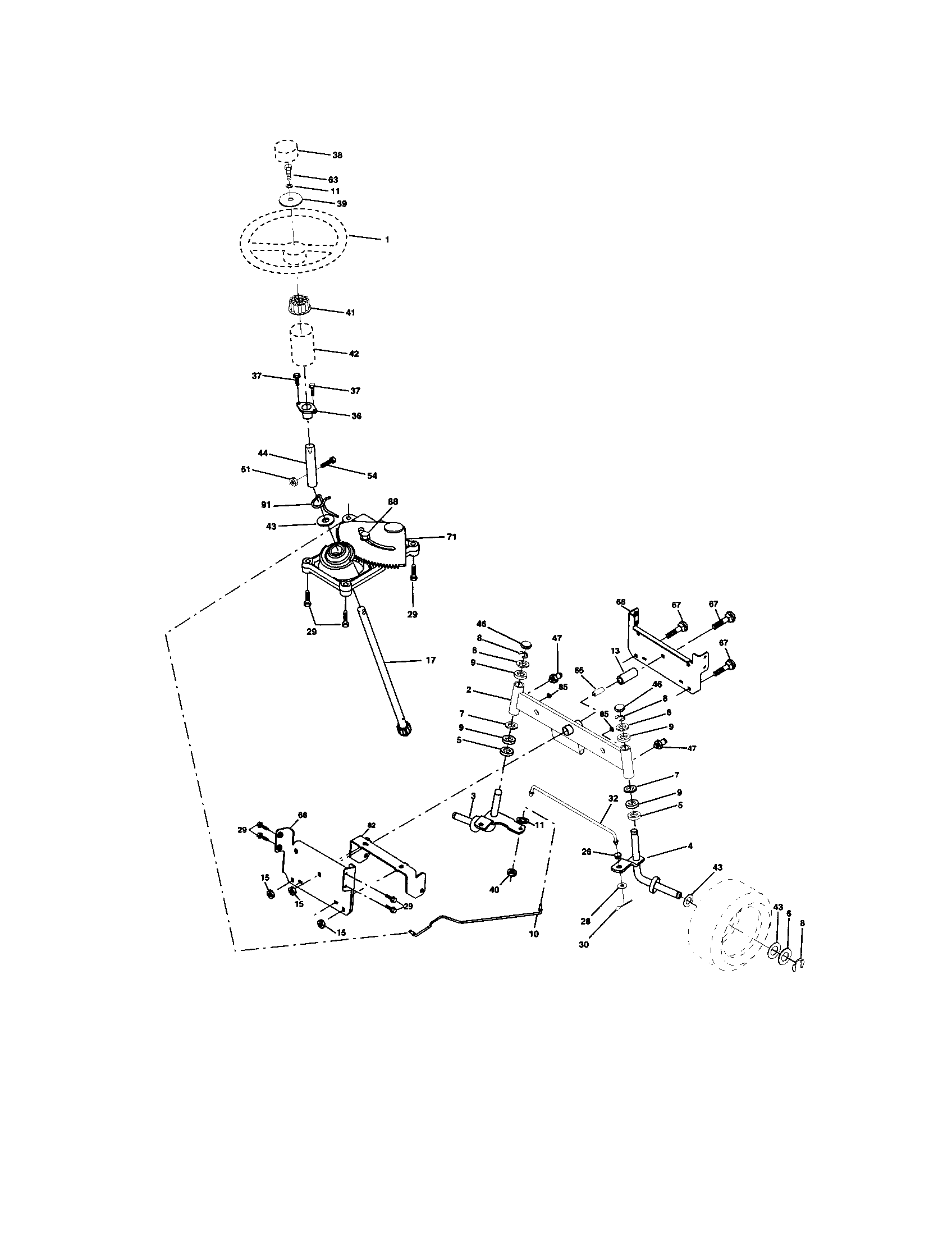 Steering Assembly Diagram and Parts List for 917271650  Craftsman Lawn Tractor