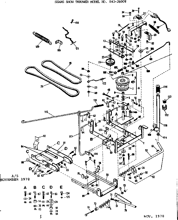 Main Frame Diagram and Parts List for 84226008  Craftsman Snow Blower
