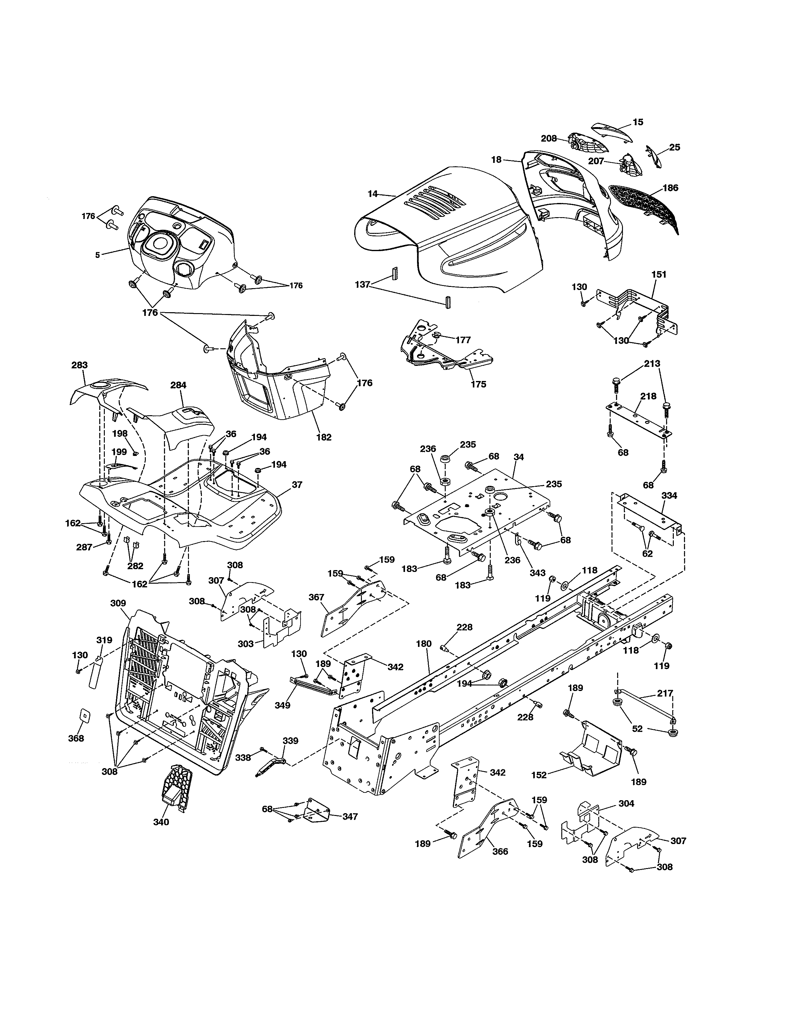 Chassis Assembly Diagram and Parts List for 917989800  Craftsman Lawn Tractor