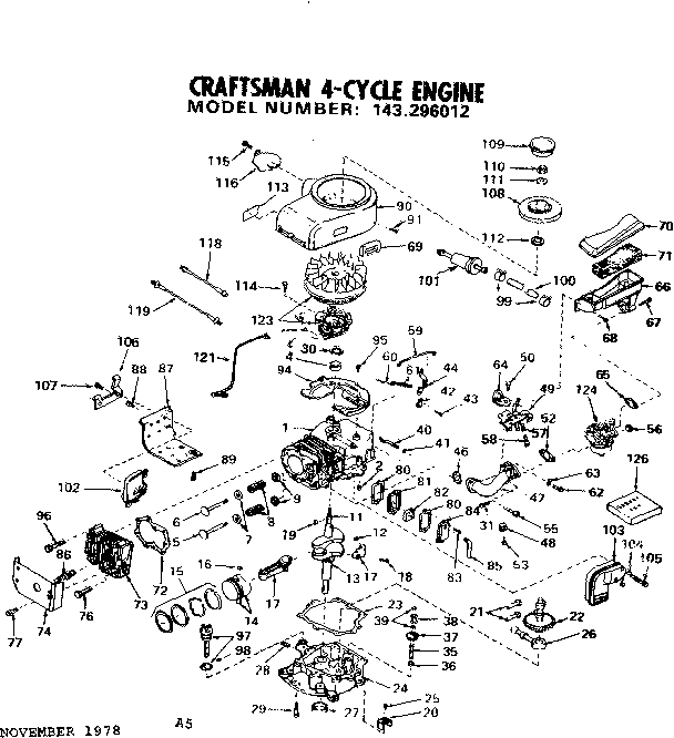 Replacement Parts Diagram and Parts List for 143296012  Craftsman Engine