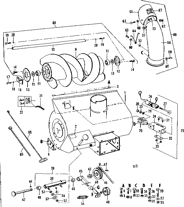 Auger Assembly Diagram and Parts List for 842260061  Craftsman Snow Blower