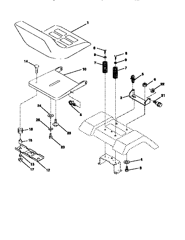 Seat Assembly Diagram and Parts List for 917258113  Craftsman Lawn Tractor