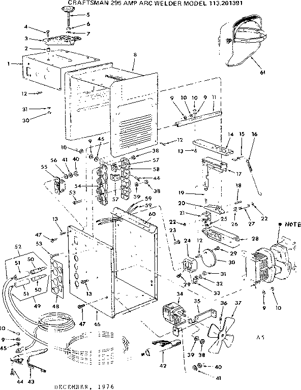 Unit Diagram and Parts List for 113201391  Craftsman Welder