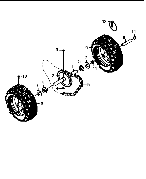 Wheel Assembly Diagram and Parts List for 536886622  Craftsman Snow Blower