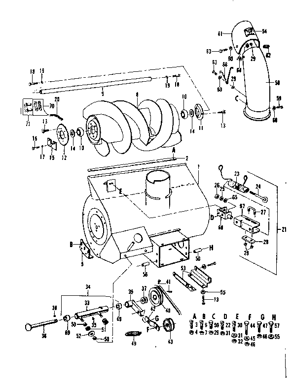Auger Housing Assembly Diagram and Parts List for 53696360  Craftsman Lawn Mower