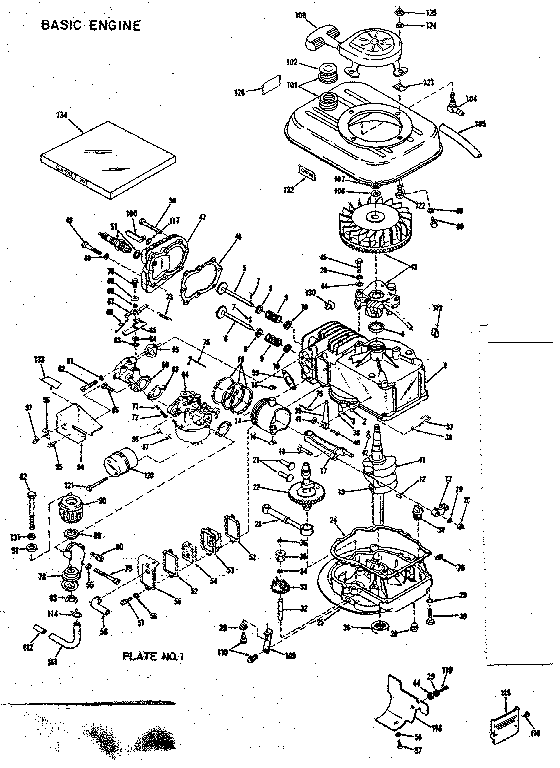 Basic Engine Diagram and Parts List for 14360350  Craftsman Engine