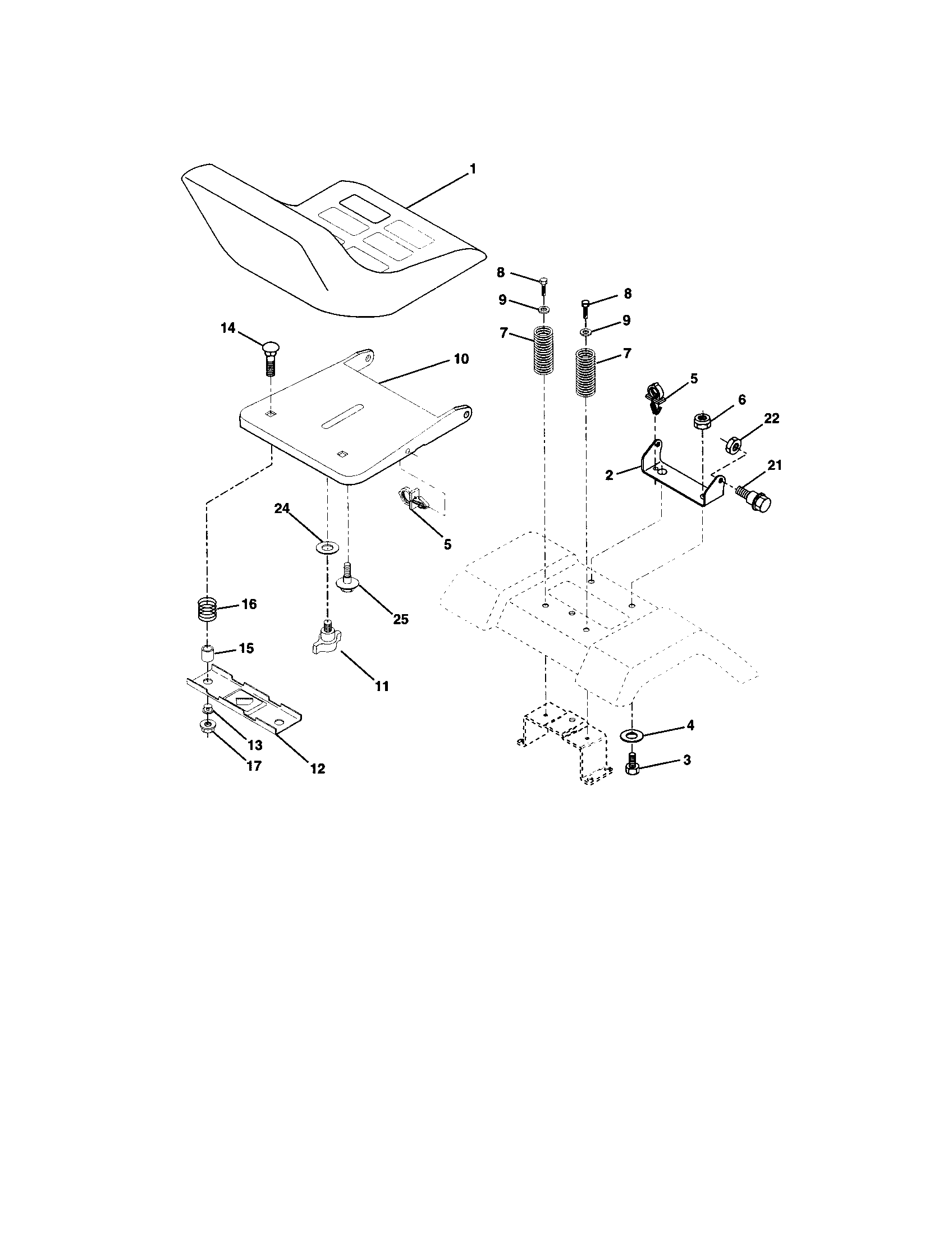 Seat Assembly Diagram and Parts List for 917271660  Craftsman Lawn Tractor