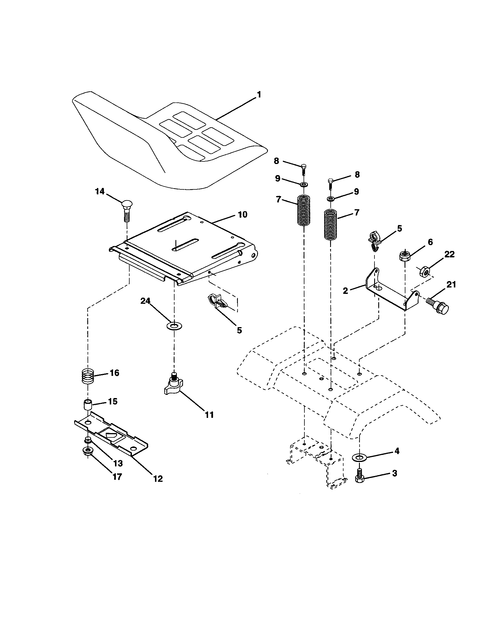 Seat Assembly Diagram and Parts List for 917277050  Craftsman Lawn Tractor