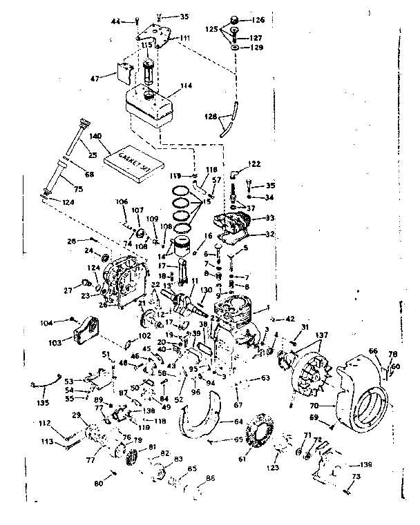 Basic Engine Diagram and Parts List for 143584072  Craftsman Engine