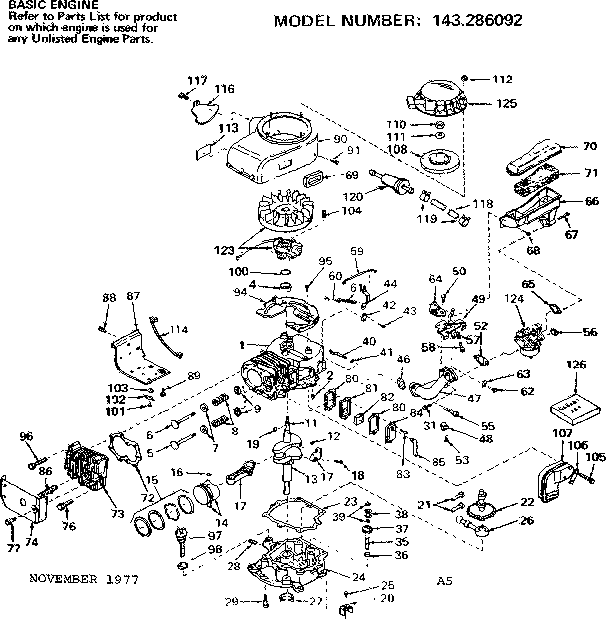 Replacement Parts Diagram and Parts List for 143286092  Craftsman Engine