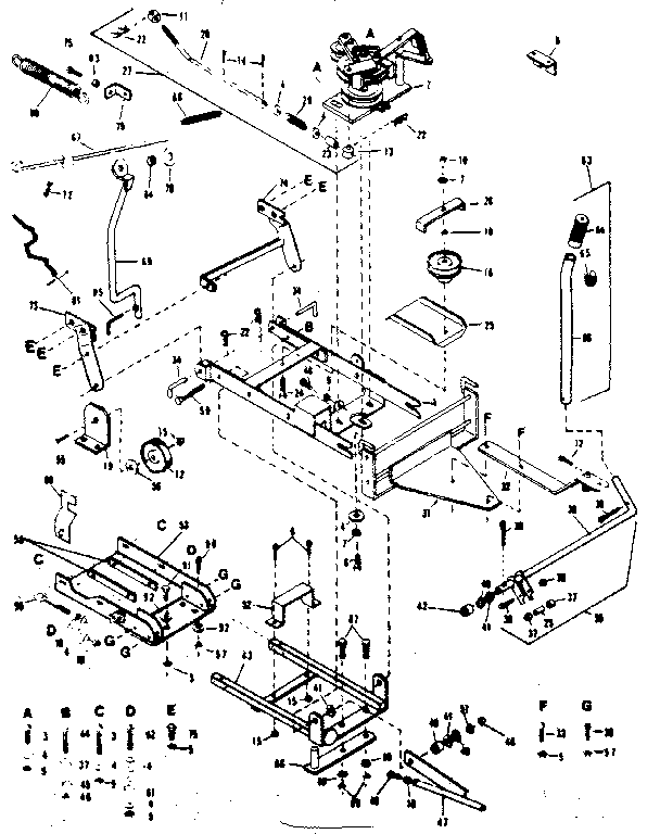 Main Frame Diagram and Parts List for 842240681  Craftsman Snow Blower