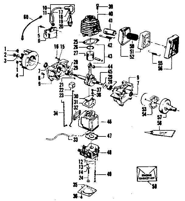 Engine Diagram and Parts List for 358798140  Craftsman Trimmer