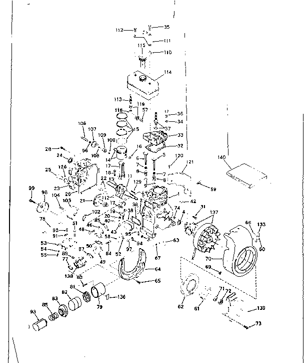 Basic Engine Diagram and Parts List for 143561222  Craftsman Engine