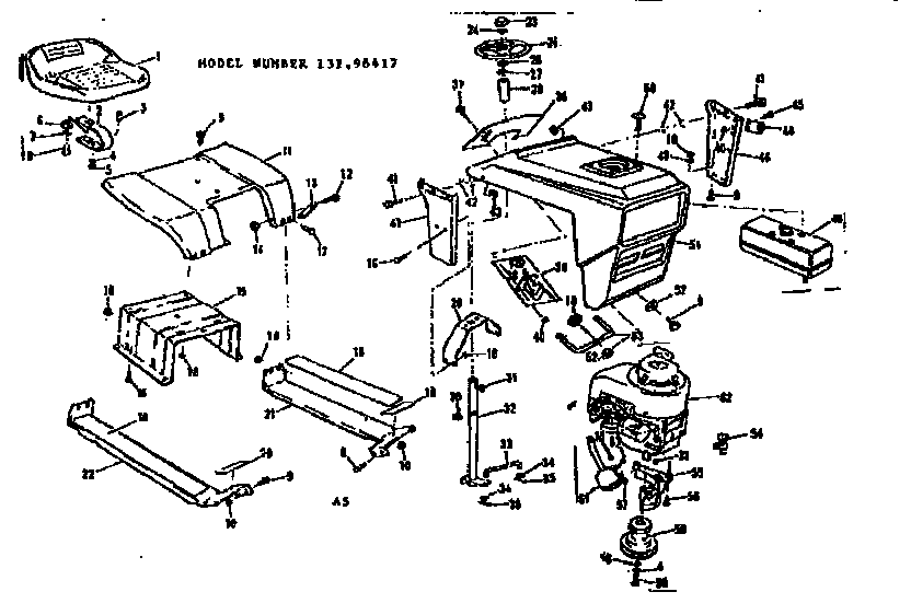 Grill And Seat Assembly Diagram and Parts List for 13196417  Craftsman Lawn Mower