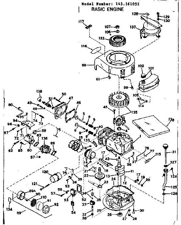 Basic Engine Diagram and Parts List for 143161052  Craftsman Engine