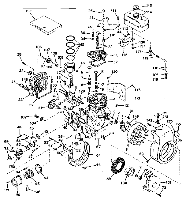 Basic Engine Diagram and Parts List for 143614102  Craftsman Engine