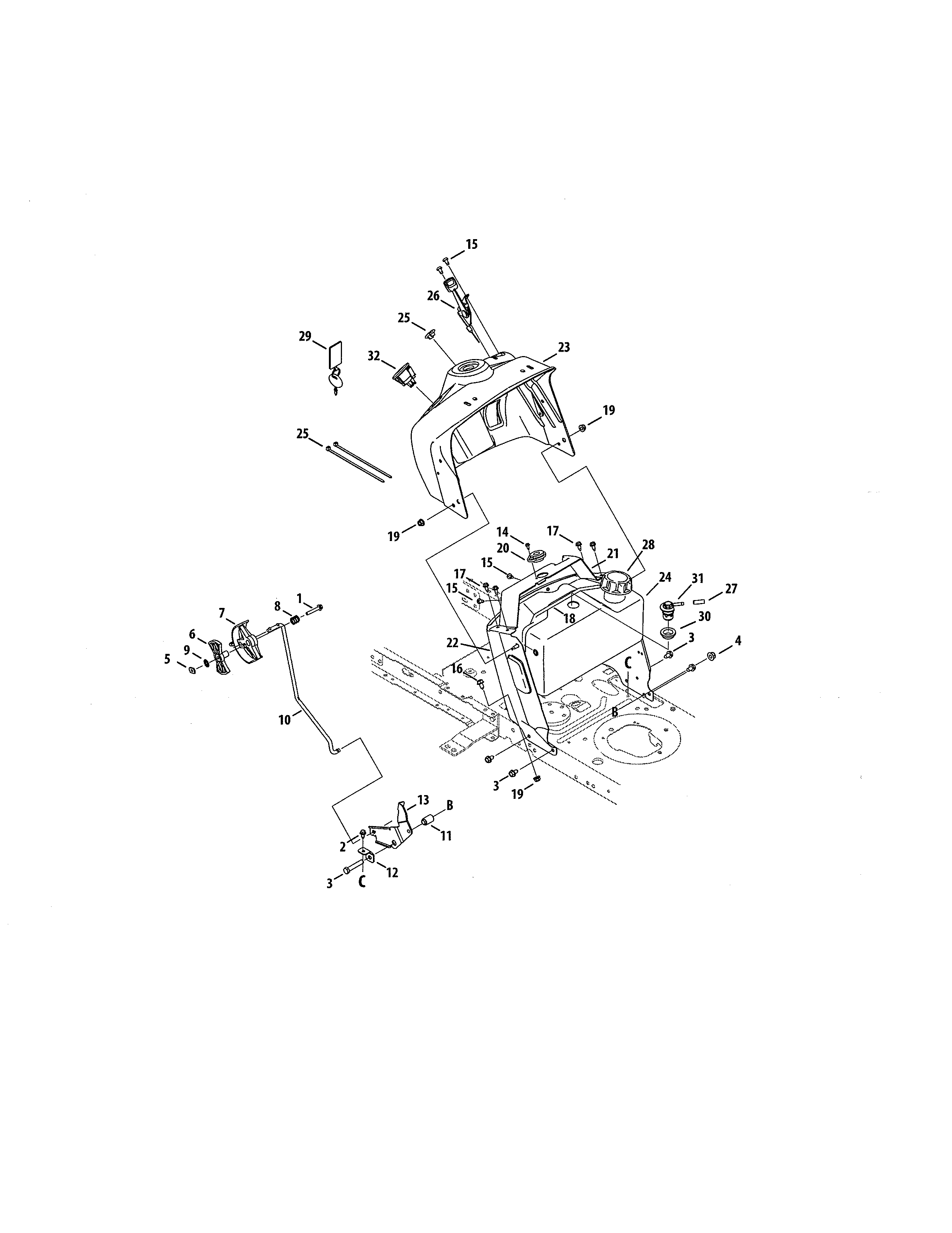 Upper Dash Panel/fuel Tank Diagram and Parts List for 247203790  Craftsman Lawn Tractor