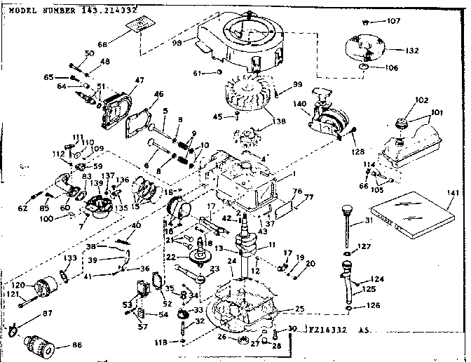 Basic Engine Diagram and Parts List for 143214332  Craftsman Engine