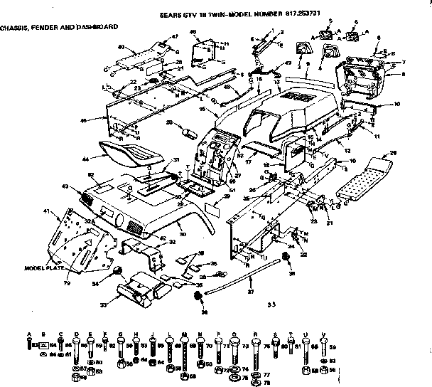 Chassis Fender And Dashboard Diagram and Parts List for 917253731  Craftsman Lawn Tractor