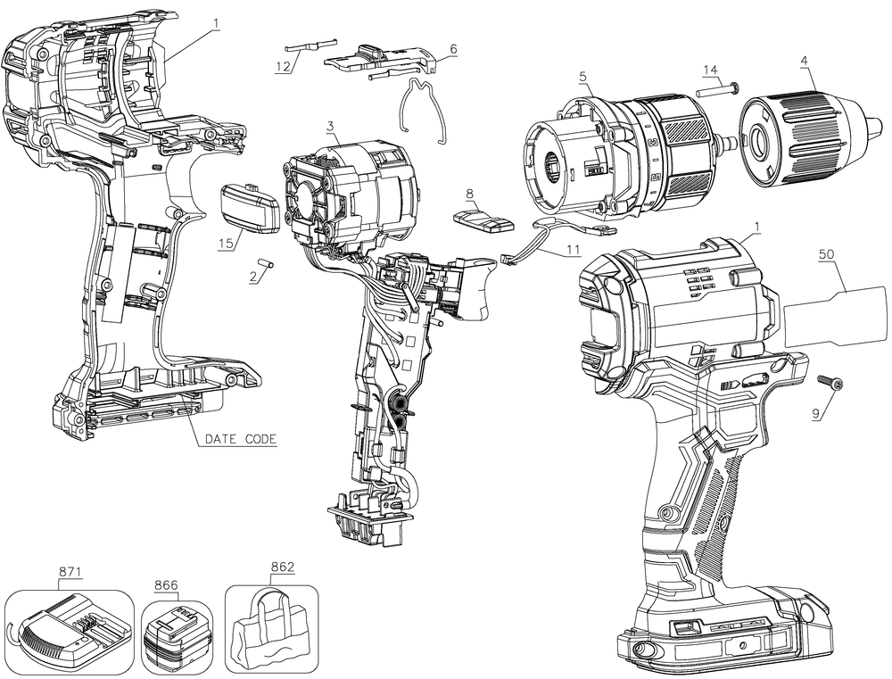 Diagram Diagram and Parts List for CMCD710C1 Type 1 Craftsman Cordless Drill