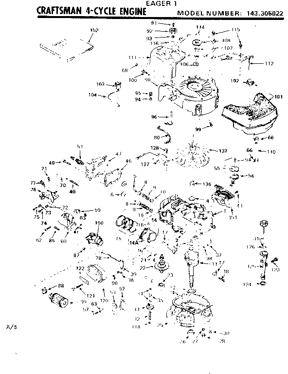 Replacement Parts Diagram and Parts List for 143305022  Craftsman Engine