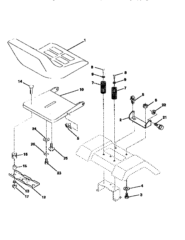 Seat Assembly Diagram and Parts List for 917258082  Craftsman Lawn Tractor