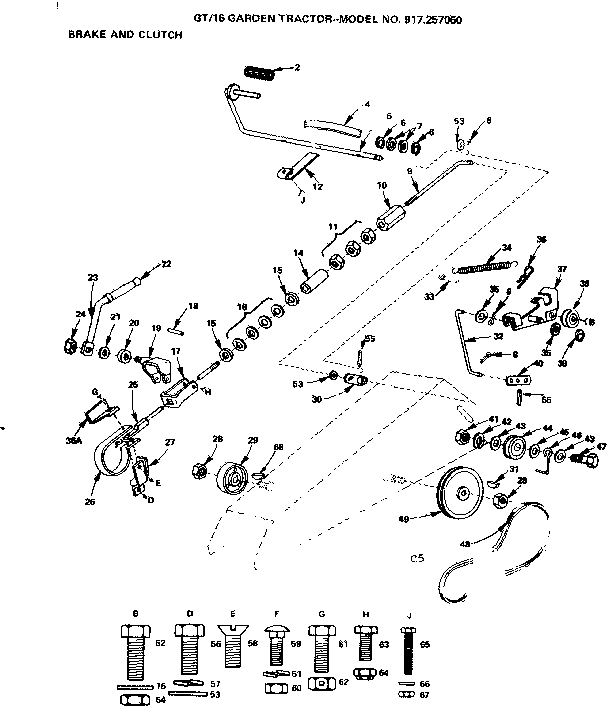 16 Garden Tractor/brake And Clutch Diagram and Parts List for 917257050  Craftsman Lawn Tractor