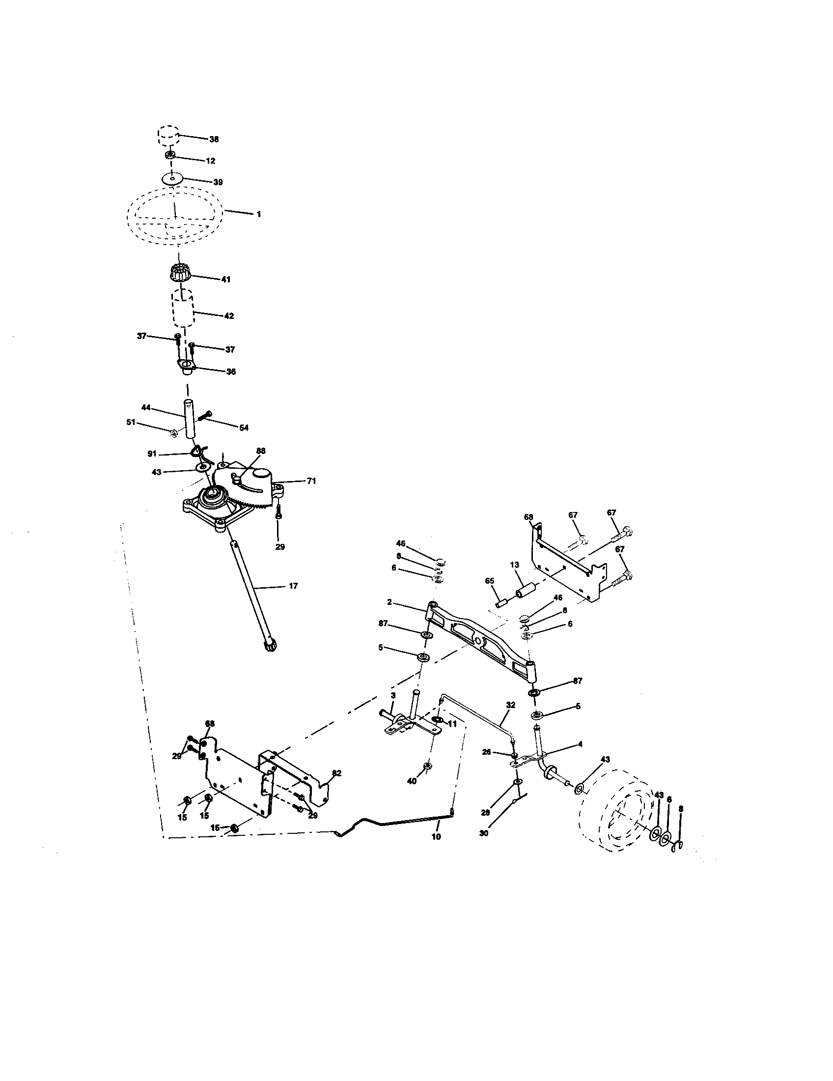 Steering Assembly Diagram and Parts List for 917273751  Craftsman Lawn Tractor