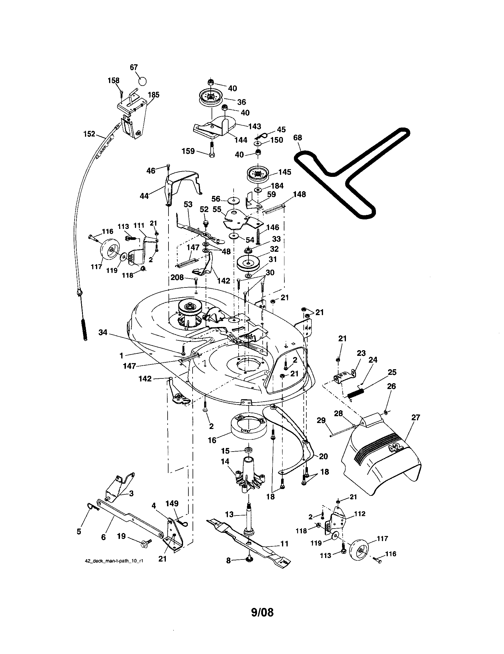 Mower Deck Diagram and Parts List for 917286070  Craftsman Lawn Tractor