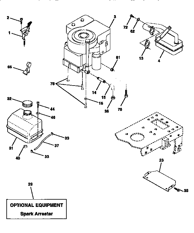 Engine Diagram and Parts List for 917256390  Craftsman Lawn Tractor