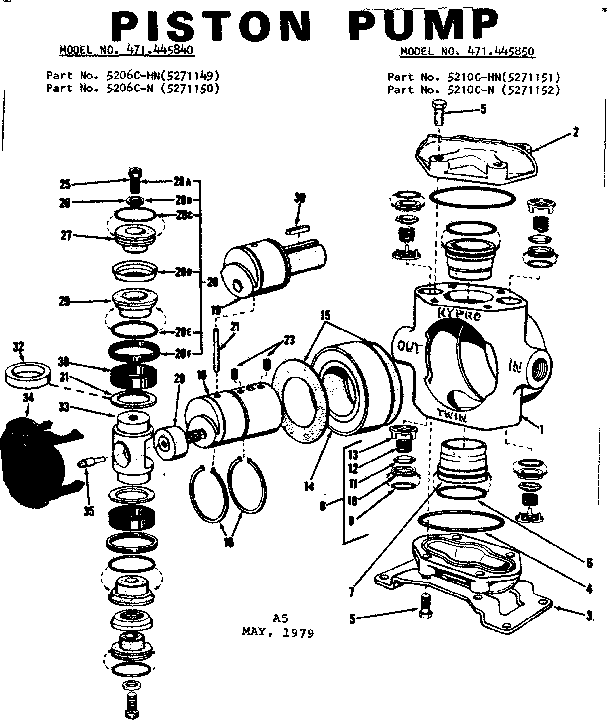 Replacement Parts Diagram and Parts List for 471445840  Craftsman Water Pump