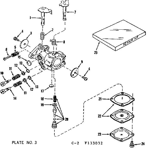Carburetor Diagram and Parts List for 143133032  Craftsman Engine