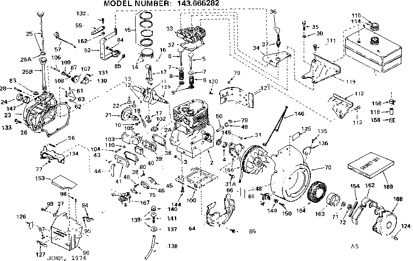 Engine Diagram and Parts List for 143666282  Craftsman Engine