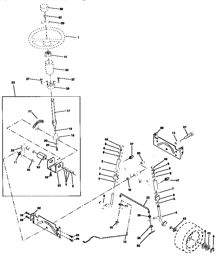 Steering Assembly Diagram and Parts List for 917258081  Craftsman Lawn Tractor