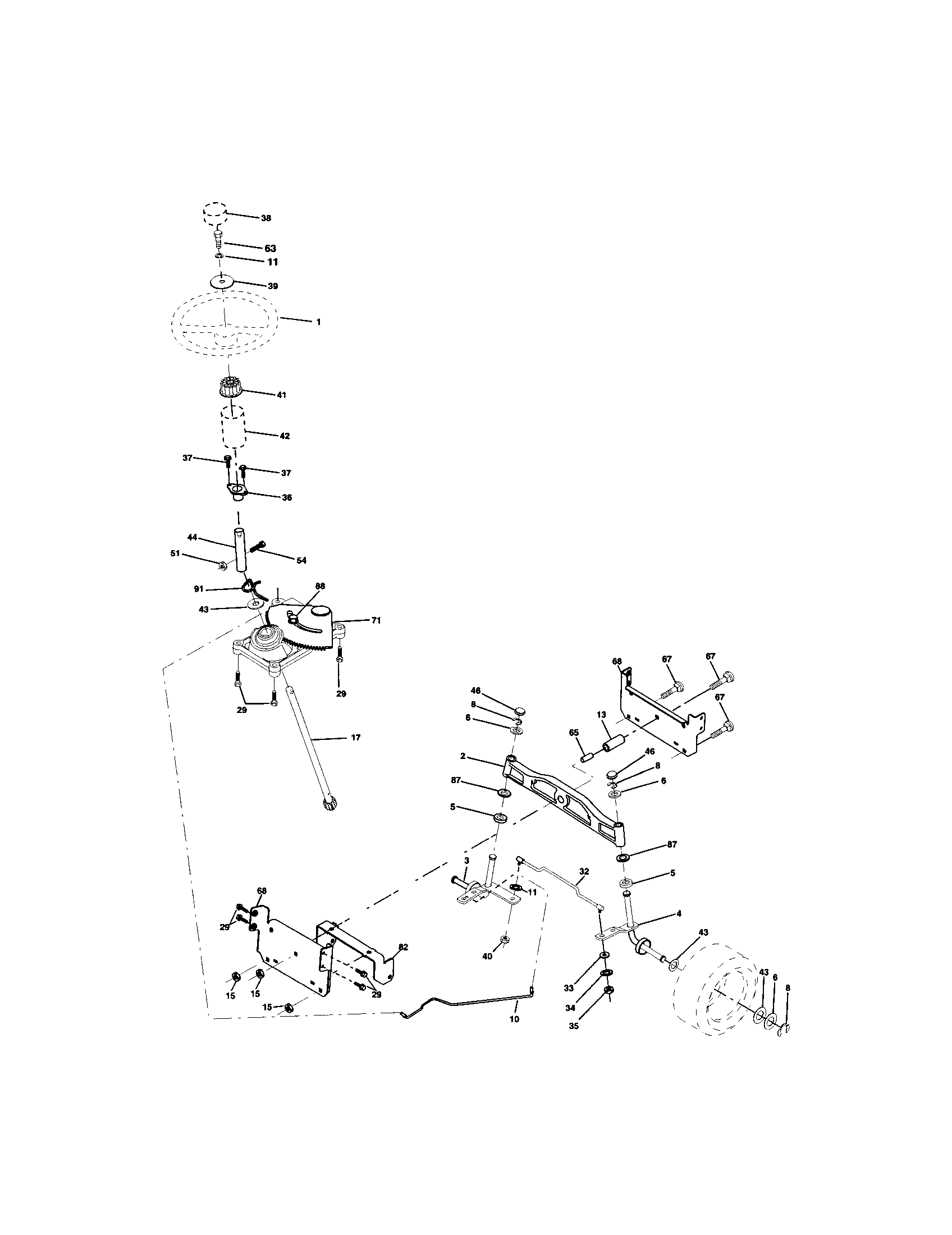 Steering Assembly Diagram and Parts List for 917272480  Craftsman Lawn Tractor