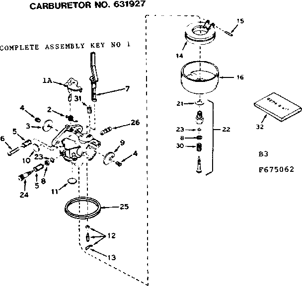 Carburetor Diagram and Parts List for 143675062  Craftsman Engine