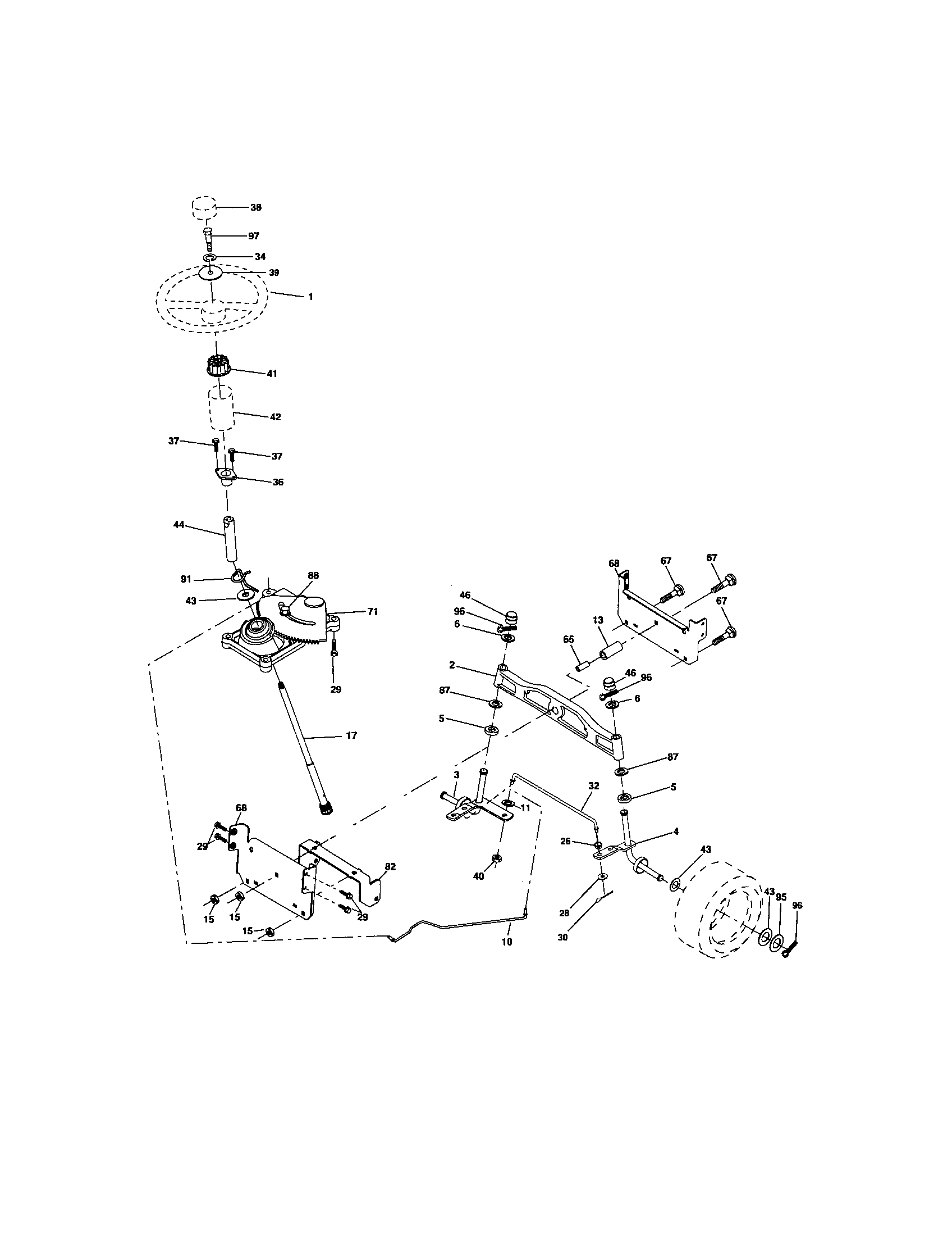 Steering Assembly Diagram and Parts List for 917276814  Craftsman Lawn Tractor
