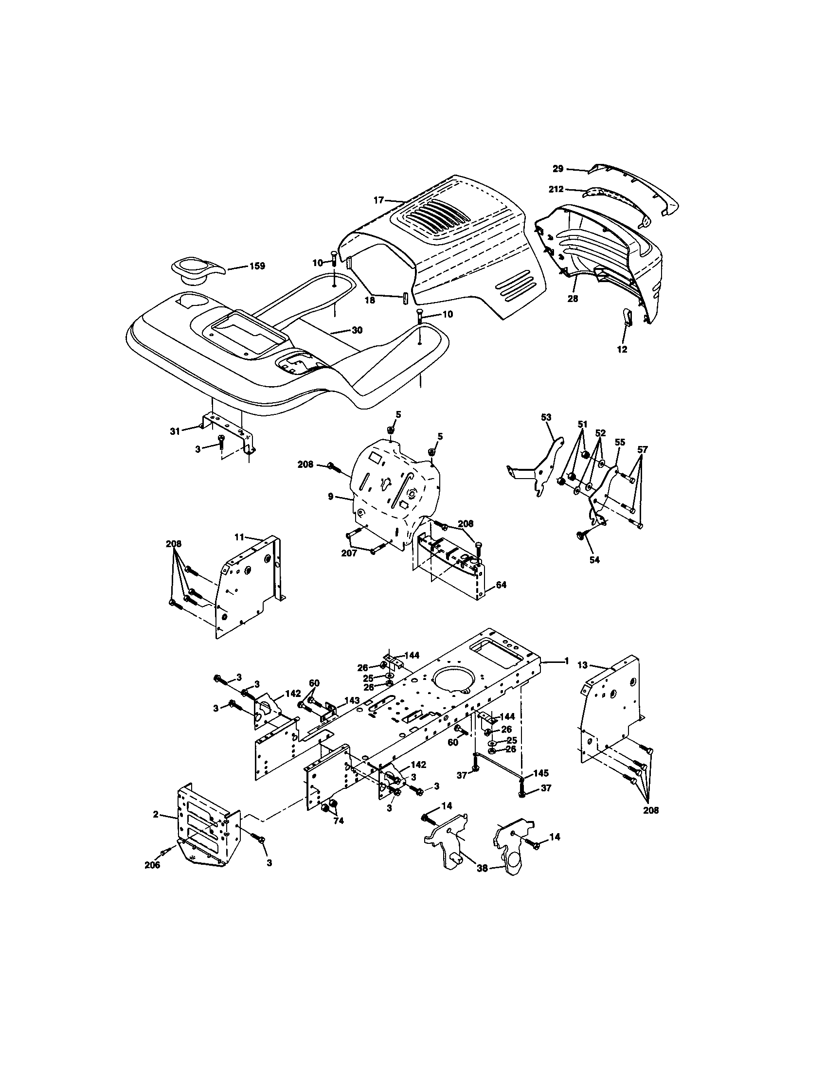 Chassis And Enclosures Diagram and Parts List for 917271743  Craftsman Lawn Tractor