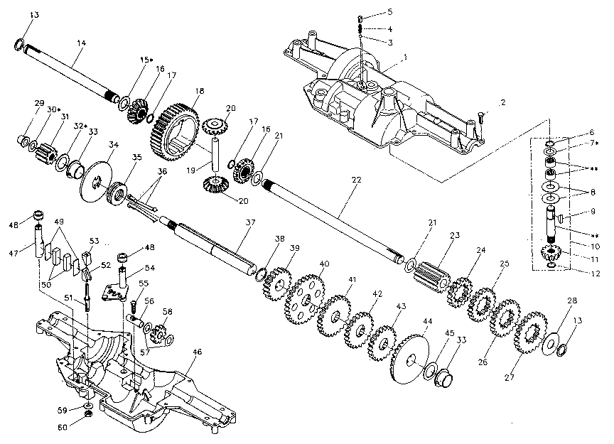 Five Speed Transaxle Diagram and Parts List for 502254161  Craftsman Lawn Tractor