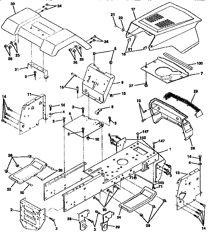 Chassis And Enclosures Diagram and Parts List for 917258481  Craftsman Lawn Tractor