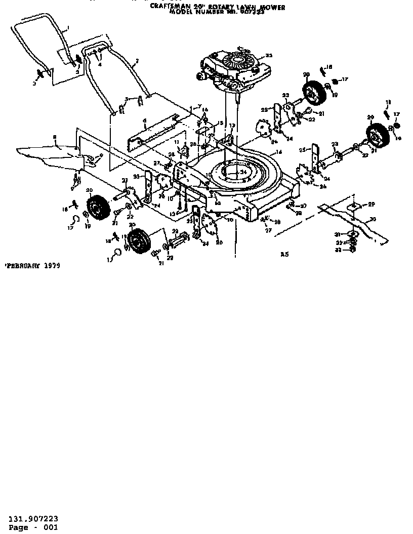 Replacement Parts Diagram and Parts List for 131907223  Craftsman Lawn Mower