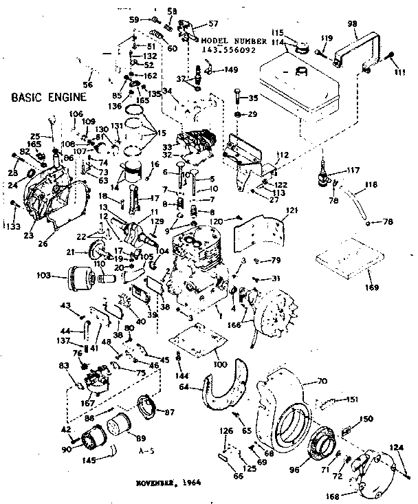 Basic Engine Diagram and Parts List for 143556092  Craftsman Engine