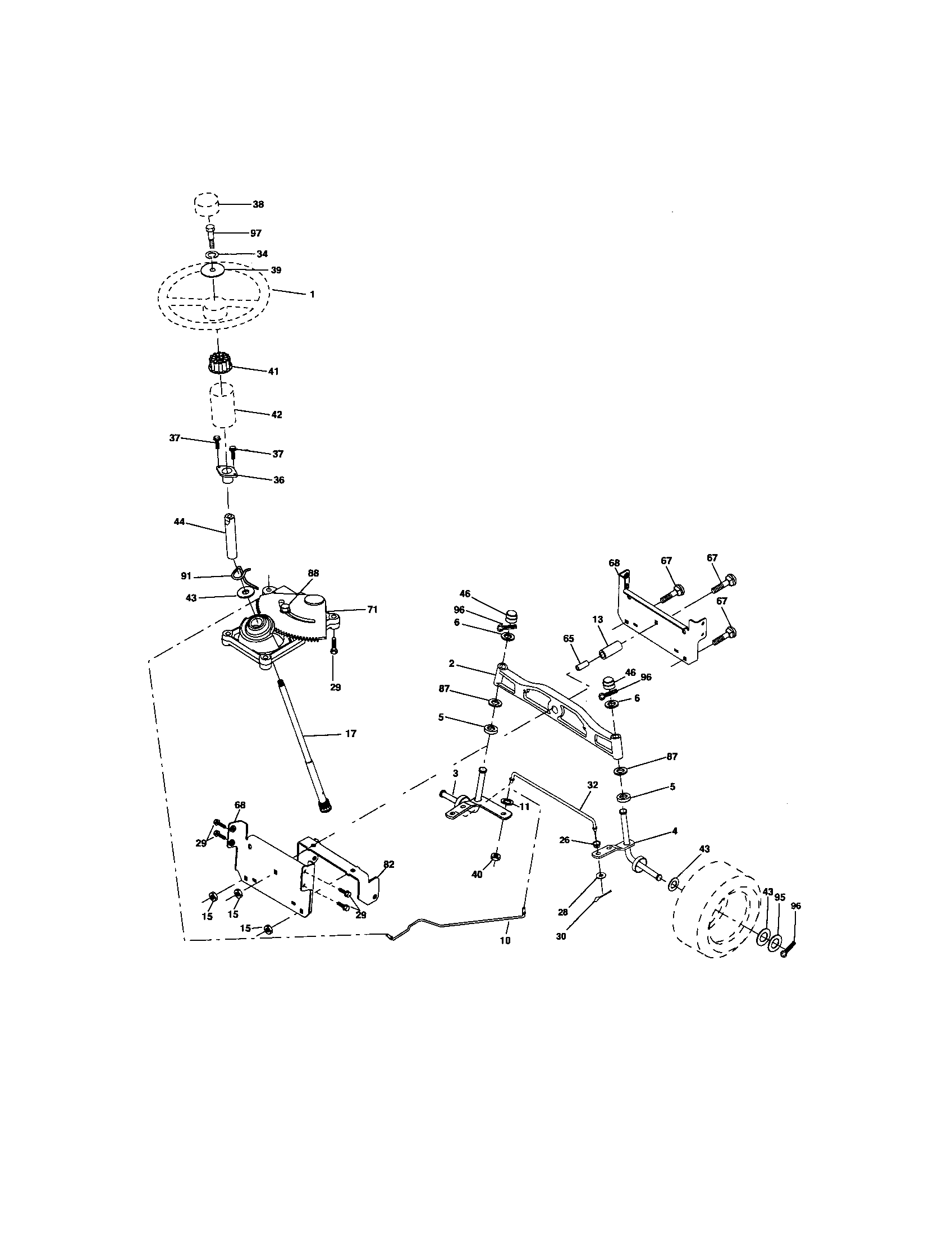 Steering Assembly Diagram and Parts List for 917276825  Craftsman Lawn Tractor