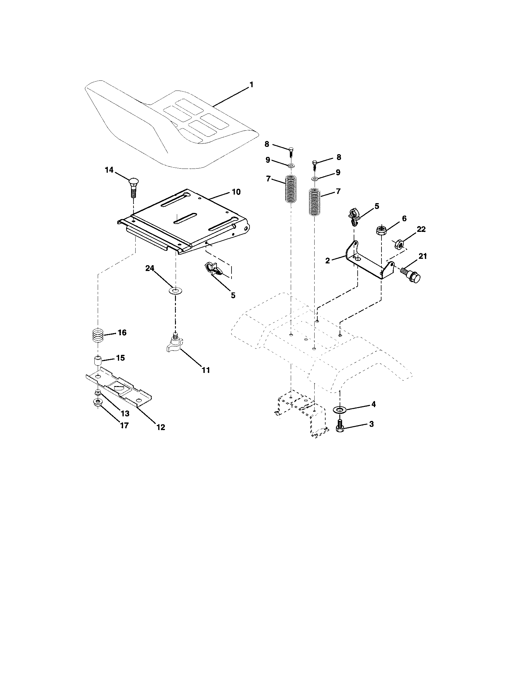 Seat Assembly Diagram and Parts List for 917273401  Craftsman Lawn Tractor