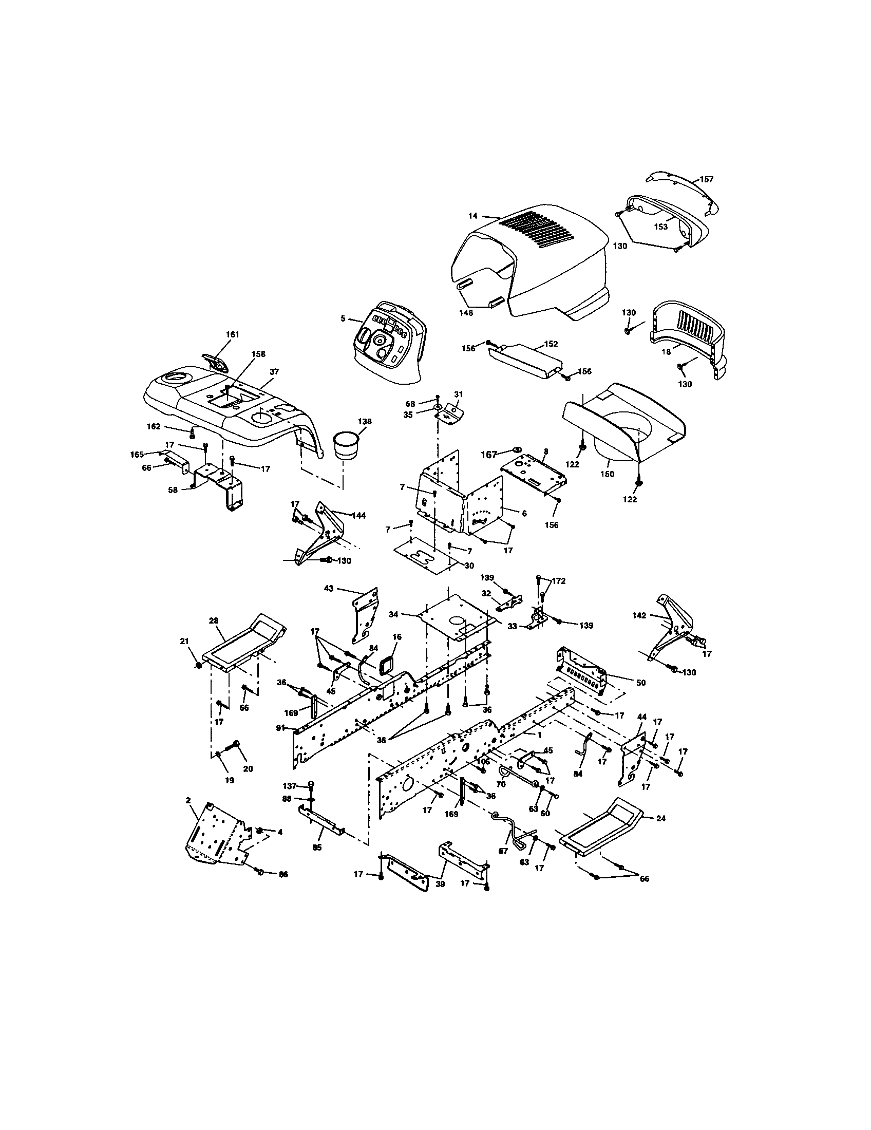 Chassis And Enclosures Diagram and Parts List for 917276210  Craftsman Lawn Tractor