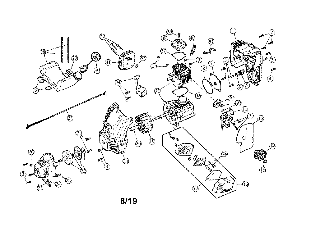 Engine assembly Diagram and Parts List for CMXGVAMKC29C  Craftsman Cultivator
