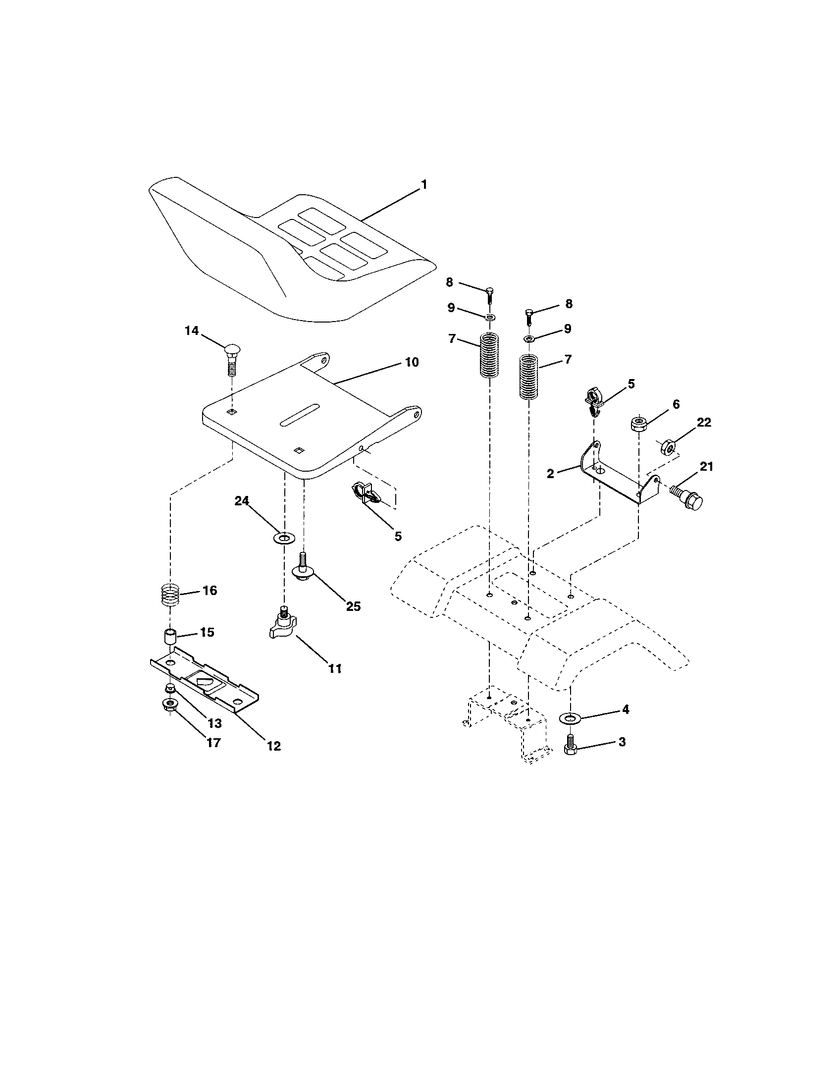 Seat Assembly Diagram and Parts List for 917250470  Craftsman Lawn Tractor