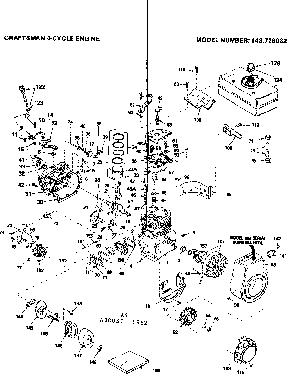 Replacement Parts Diagram and Parts List for 143726032  Craftsman Engine