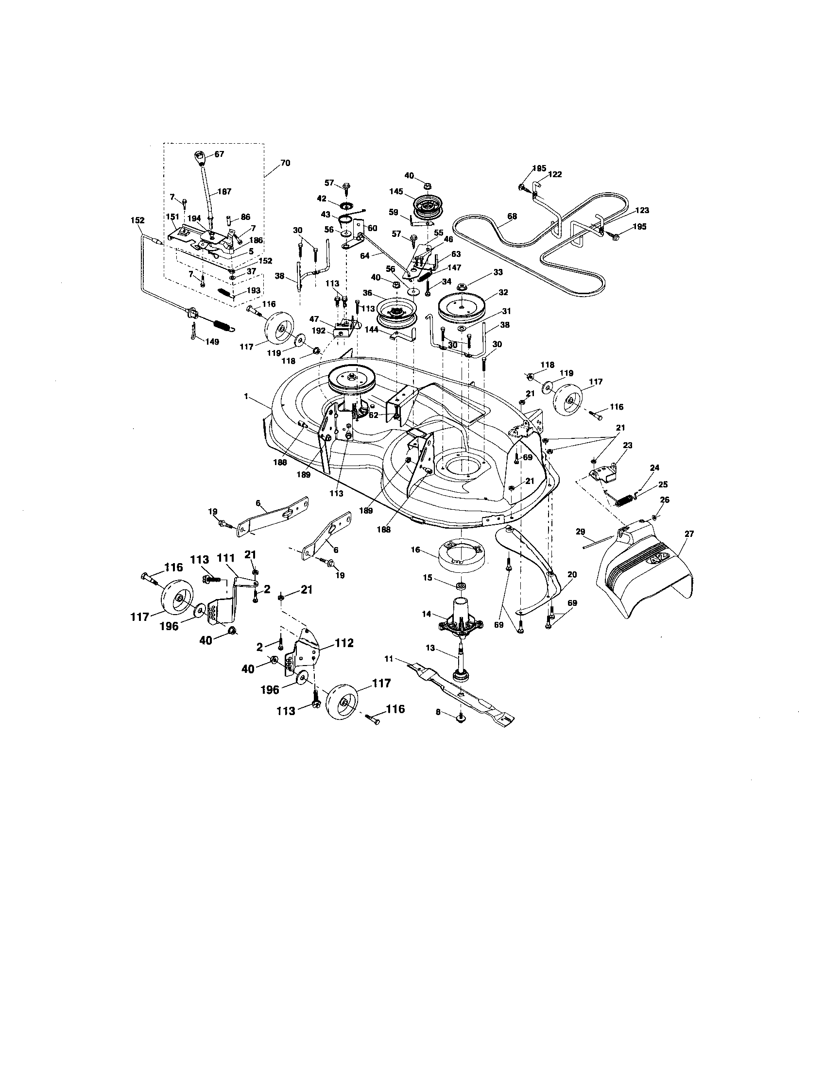 Mower Deck Diagram and Parts List for 917276642  Craftsman Lawn Tractor