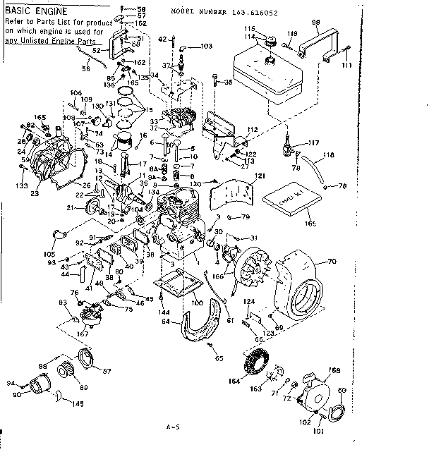 Basic Engine Diagram and Parts List for 143616052  Craftsman Engine